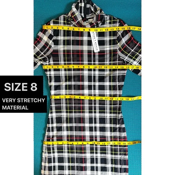 Alice + Olivia Delora Plaid Fitted Black White Multi Mini Dress - Picture 14 of 17